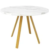 Runder Esstisch für 4 Personen, mit goldenen Metallbeinen, 80x80x75 cm, Weiß+Gold – Bild 1