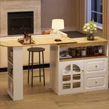 360° drehbarer Sideboardschrank, mit 2 Schubladen, Snackregal, Bogenglas, 138-204x39x104 cm, Weiß – Bild 3