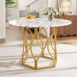 Runder Esstisch für 4 Personen, Küchentisch mit MDF Tischplatte und Metall Tischbeine, 100x100x76 cm, Weiß+Gold – Bild 3