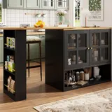360° Drehbarer Essbar, mit Snackregal und 5 Ablageflächen, 138-204x39x102,5 cm, Schwarz – Bild 3