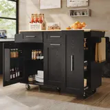 Kücheninsel mit klappbarer Tischplatte, Speisewagen mit Snackregalen und Stretchfunktionsschränken, 134,5x46/74x90,5 cm, Schwarz – Bild 3