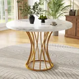 Runder Esstisch für 4 Personen, MDF Tischplatte, 80x80x76 cm, Weiß+Gold – Bild 3