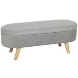 HOMCOM Fußbank fürs Bett, Aufbewahrungs-Pouf mit Teddy-Samt-Bezug, gepolsterter Sitz, Holzbeine, ovale Aufbewahrungsbank für Schlafzimmer, Flur, Hellgrau   Aosom – Bild 1