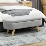 HOMCOM Fußbank fürs Bett, Aufbewahrungs-Pouf mit Teddy-Samt-Bezug, gepolsterter Sitz, Holzbeine, ovale Aufbewahrungsbank für Schlafzimmer, Flur, Hellgrau   Aosom – Bild 3