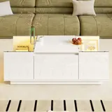 Couchtisch, mit 16 Farben LED Stimmungsbeleuchtung App-Steuerung, 2 Schubladen und Stauraum, Vielseitige Nutzung, Weiß, 105x50x35 cm   Aosom.de – Bild 3