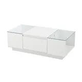Couchtisch, mit 16 Farben LED Stimmungsbeleuchtung App-Steuerung, 2 Schubladen und Stauraum, Vielseitige Nutzung, Weiß, 105x50x35 cm   Aosom.de – Bild 1