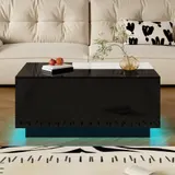Couchtisch mit LED-Beleuchtung, ausziehbarer Tischplatte und Stauraum, 80x50x35,5 cm, Weiß+Schwarz – Bild 3