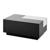 Couchtisch mit LED-Beleuchtung, ausziehbarer Tischplatte und Stauraum, 80x50x35,5 cm, Weiß+Schwarz – Bild 1
