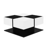 Couchtisch mit 2 Schubladen, Quadratischer Wohnzimmertisch mit Stauraum, 70x70x35,5 cm, Schwarz+Weiß – Bild 1