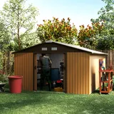Outsunny Gerätehaus kaufen, 340 x 386 x 200 cm, mit Bodenplatte, Geräteschuppen, Gartenhaus, Garten Schuppen, Metall, Braun   Aosom – Bild 3