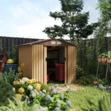 Outsunny Gerätehaus Geräteschuppen Gartenhaus Garten Schuppen mit Bodenrahmen und Schiebetüren wetterfest Stahl Gelb 213 x 130 x 185 cm   Aosom – Bild 3