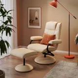 HOMCOM Relaxliege mit Liegefunktion, Massagesessel, Fernsehsessel, TV Sessel mit Massagefunktion, Hocker, Kunstleder, Cremeweiß, 77x84x95cm  Aosom – Bild 3