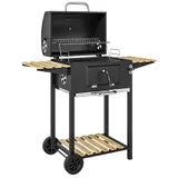 Outsunny Holzkohlegrill aus Edelstahl fahrbar Grillwagen mit Deckel Thermometer Grillrost Räder Griff verstellbar Kohlewanne, Kohlegrillwagen mit Holzablage BBQ Smoker für Camping Garten 112x58x107cm   Aosom – Bild 1