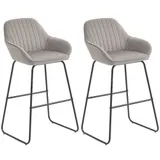 HOMCOM Barhocker 2er Set, Gepolstert Barstuhl mit Fußstütze, Lehne, Samtoptik, Küchenstühle mit Metallgestell Tresenhocker für Küche, Wohnzimmer, Esszimmer Grau   Aosom – Bild 1