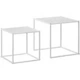HOMCOM 2er-Set Couchtisch, Eckiger Beistelltisch, Kaffeetisch mit Stahlgestell, Sofatisch im modern Design, für Wohnzimmer, bis 10 kg Belastbar, Weiß   Aosom – Bild 1
