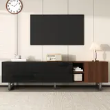 Moderner 4-türiger TV-Schrank, großer Stauraum, Vintage Design, 180x38x50 cm, Schwarz+Naturfarbe – Bild 3
