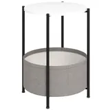 HOMCOM Beistelltisch, Couchtisch mit Korb aus Stoff, Runder Kaffeetisch mit Stauraum, für Wohnzimmer, Schlafzimmer, 44 x 44 x 56 cm, Stahl, Grau+Weiß   Aosom – Bild 1