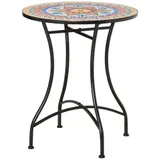 Outsunny Gartentisch Mosaiktisch rund Bistrotisch Beistelltisch mit Mosaikplatte Keramik Metall Rot+Blau+Weiß Ø60 cm   Aosom – Bild 1