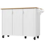 Mobile Kücheninsel mit faltbarer Arbeitsplatte, 3 Türen, Handtuchhalter und Gewürzregal, 130x45/75x92 cm, Weiß – Bild 1