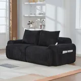 Modulares 2-Sitzer-Cordsofa, mit Getränkehalter und Seitentasche, 200x99x80 cm, Schwarz – Bild 3