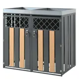 Mülltonnenschrank mit Blumentrog, 2-tlg. abschließbare Mülltonnenbox, 132x80x124,5 cm, Grau+Naturfarbe – Bild 1