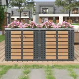 Mülltonnenbox 4‑fach, abschließbar mit integriertem Pflanzkasten, 264x80x124.5 cm, Grau+Naturfarbe – Bild 3