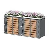 Mülltonnenbox 4‑fach, abschließbar mit integriertem Pflanzkasten, 264x80x124.5 cm, Grau+Naturfarbe – Bild 1