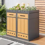 Doppel-Mülltonnenbox, 2‑fach Abfalltrennsystem, 132x80x124 cm, Grau+Naturfarbe – Bild 3