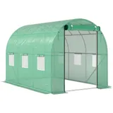Outsunny Gewächshaus ca. 3 x 2 x 2 m Foliengewächshaus mit 6 Fenster, Rolltür, Aufrollbar Seitenwänden, UV-beständiger Folientunnel, Winterfest Tomatenhaus mit Erdanker, Grün   Aosom – Bild 1