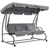 Outsunny Hollywoodschaukel 3-Sitzer, Belastung 340kg, mit Liegefunktion, verstellbarem Dach, klappbarem Beistelltisch, 200x120x164 cm, Hellgrau  Aosom – Bild 1