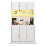 Multifunktionales Küchenbuffet, 3 leisen Schubladen und 6 Schranktüren, 100x40x180 cm, Weiß – Bild 1