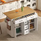 Multifunktionaler Küchenwagen mit ausklappbarer Arbeitsplatte, 140x40/65x89 cm, Weiß+Naturfarbe – Bild 3
