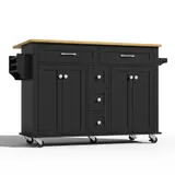 Multifunktionaler Küchenwagen mit ausklappbarer Arbeitsplatte, 140x40/65x89 cm, Schwarz+Naturfarbe – Bild 1