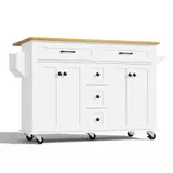 Multifunktionaler Küchenwagen mit ausklappbarer Arbeitsplatte, 140x40/65x89 cm, Weiß+Naturfarbe – Bild 1
