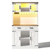 Barschrank im Scheunentor-Design, einstellbare LED-Beleuchtung, 100x40x172 cm, Braun+Weiß – Bild 1