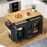 Multifunktionaler Küchenwagen mit ausklappbarer Arbeitsplatte, 140x40/65x89 cm, Schwarz+Naturfarbe – Bild 3