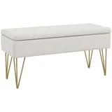 HOMCOM Sitzbank Polsterbank mit Stauraum, Leinenoptik, Bettbank mit Stahlbeine, für Schlafzimmer, Wohnzimmer, Flur, 100 x 40 x 49 cm, Creme   Aosom – Bild 1