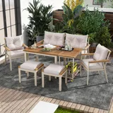 6-7-Sitzer-Garten-Esstisch- und Stuhlset, Gartenmöbel mit Sesseln und abnehmbarem Esswagen, Beige+Naturfarbe – Bild 3