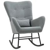 HOMCOM Schaukelstuhl, Schaukelsessel mit Teddystoff-Optik, Armlehne, Stillsessel mit Holzkufen, Lendenkissen, Relaxsessel mit Seitentasche für Wohnzimmer, Schlafzimmer, Grau   Aosom – Bild 1