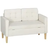 HOMCOM 2 Sitzer Sofa, Couch mit Stauraum, Holzbeine, Gepolsterter Polstersofa mit Samtoptik für Wohnzimmer, Schlafzimmer, 117x 62 x 78 cm, Cremeweiß   Aosom – Bild 1