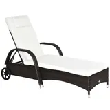 Outsunny Gartenliege Sonnenliege mit Kissen und Rollen, mobile Rattanliege aus Polyrattan und Metall, Kaffeebraun, 200 x 73 x 30-103cm   Aosom.de – Bild 1