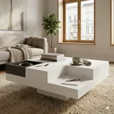Couchtisch, Mehrfarbige LED-Lichtstreifen, Robuste Konstruktion, Wohnzimmertisch mit abnehmbarer Aufbewahrungsbox, Hochglanz, 72×72×30 cm, Weiß – Bild 3