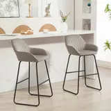 HOMCOM Barhocker 2er Set, Gepolstert Barstuhl mit Fußstütze, Lehne, Samtoptik, Küchenstühle mit Metallgestell Tresenhocker für Küche, Wohnzimmer, Esszimmer Grau   Aosom – Bild 3
