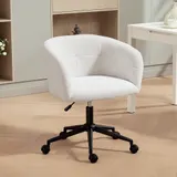 HOMCOM Schreibtischstuhl Homeoffice Stuhl mit Samt-Leinenoptik, gewölbter Rückenlehne, Höhenverstellbar Drehstuhl mit Wippfunktion, Bürostuhl bis 120 kg für Arbeitszimmer, Schlafzimmer, Cremeweiß   Aosom – Bild 3