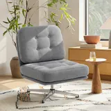 HOMCOM Sessel 360°Drehbarer Loungesessel mit Chenille-Optik, Breiter Sitzfläche, Schneidersitz Polsterstuhl mit Metallbeinen, Gepolstert Relaxsessel Lesesessel für Wohnzimmer, Schlafzimmer, Hellgrau   Aosom – Bild 3