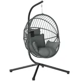 Outsunny Hängesessel Hängeschaukel mit Kissen und Becherhalter, klappbarer Sitzkorb in Rattanoptik bis 120 kg belastbar aus Stahl Grau   Aosom.de – Bild 1