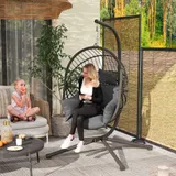 Outsunny Hängesessel Hängeschaukel mit Kissen und Becherhalter, klappbarer Sitzkorb in Rattanoptik bis 120 kg belastbar aus Stahl Grau   Aosom.de – Bild 3