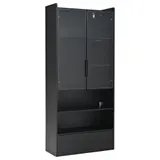 Vitrine-Hochschrank, App-steuerbarer LED-Beleuchtung, 6 Ablagen, 80x34x180 cm, Schwarz – Bild 1