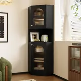 Eck-Badschrank mit Lichtleiste, modern, platzsparend und feuchtigkeitsbeständig, 45x45x166,5 cm, Schwarz – Bild 3