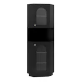 Eck-Badschrank mit Lichtleiste, modern, platzsparend und feuchtigkeitsbeständig, 45x45x166,5 cm, Schwarz – Bild 1
